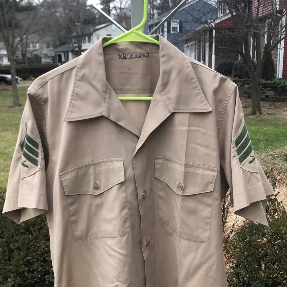 Like New Military Style Khaki Men's Short Sleeve Button Shirt, Sz M